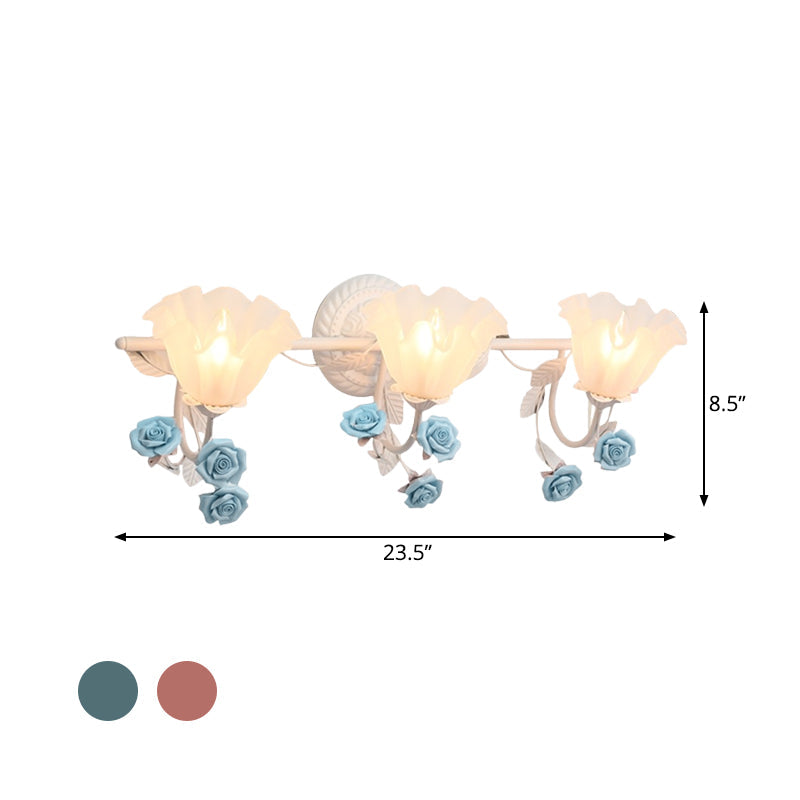 Taavita Bathroom Wall Mount American Flower Light Frosted Glass 2/3-Head Pink/Blue Vanity Lights 20 to 24 Inches 15 to 19 Inches