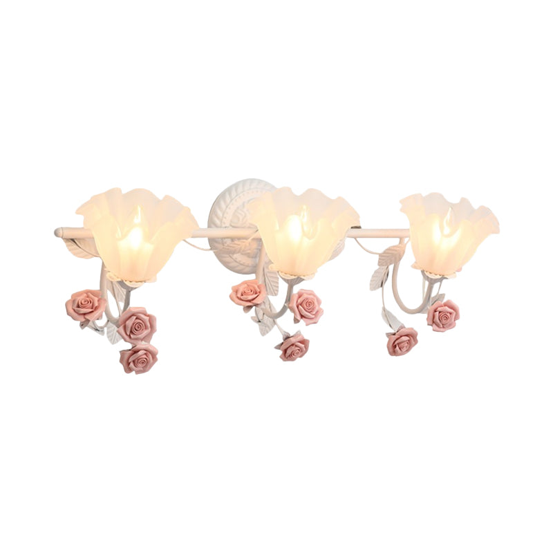 Taavita Bathroom Wall Mount American Flower Light Frosted Glass 2/3-Head Pink/Blue Vanity Lights 20 to 24 Inches 15 to 19 Inches