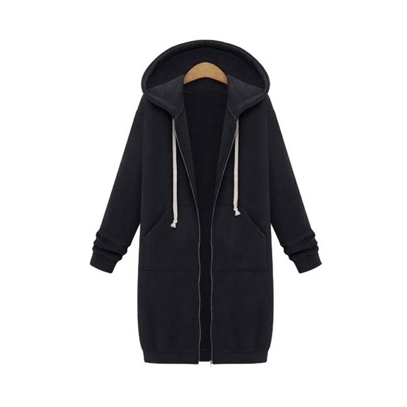 Longline Hooded Sweatshirt Coat | Zipper & Pockets | Polyester Fabric | Winter Warmth