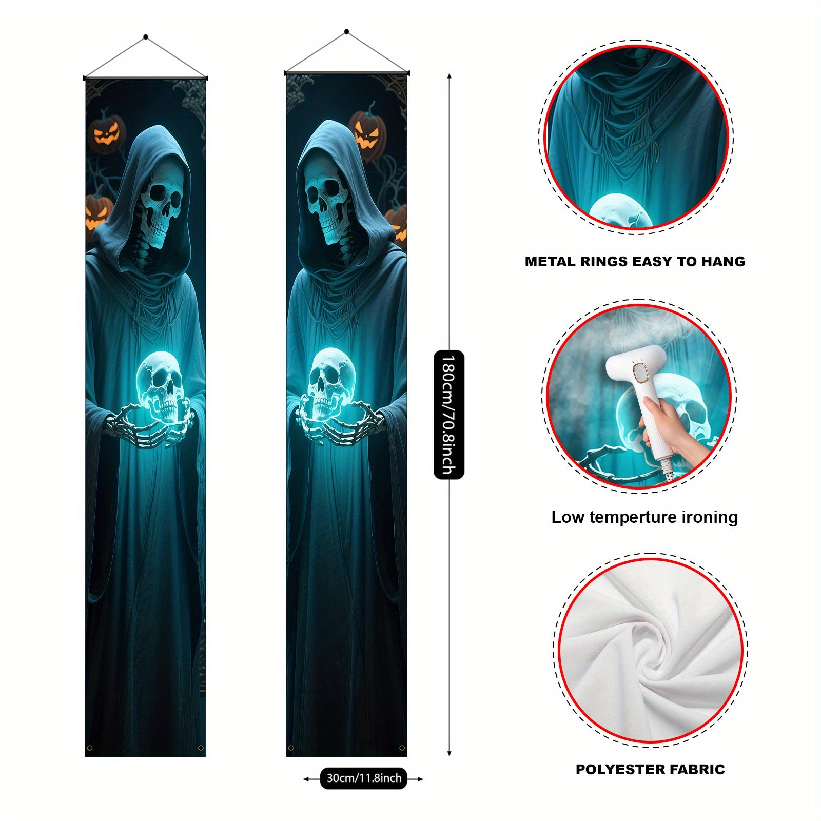 Halloween Skeleton Hanging Banners for Door & Wall Décor, Polyester