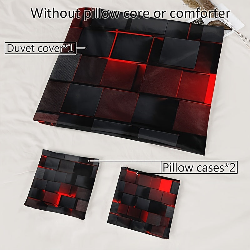 Duvet Cover Set | 3D Plaid Design | Soft Durable Comfort | Polyester