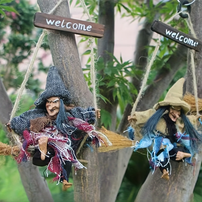 Vintage Halloween Witch Broom Door Hanger – Spooky Outdoor Decoration