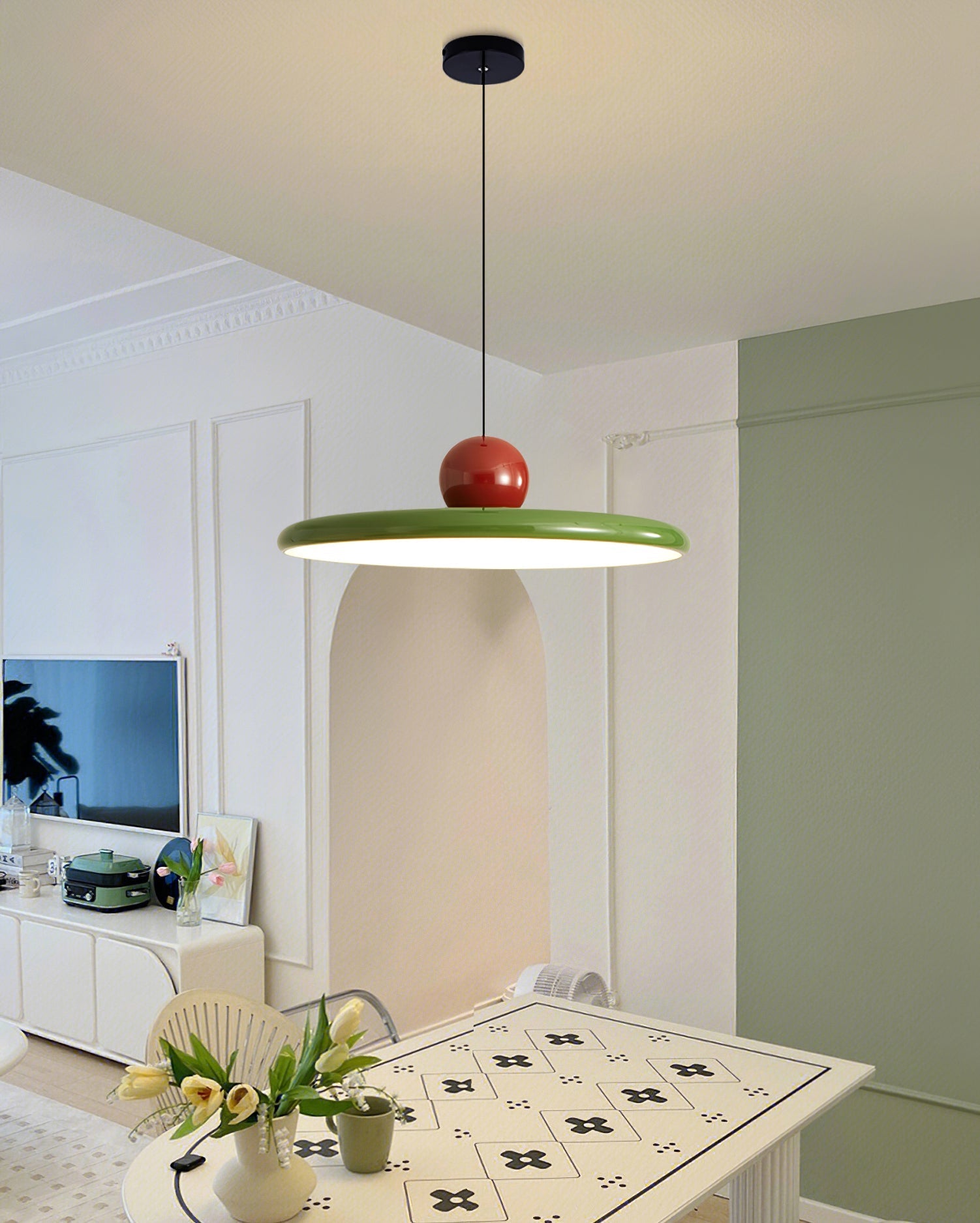 Circular LED Ring Pendant Light | Minimalist Glossy Design | Metal & Acrylic | Adjustable Hanging Height