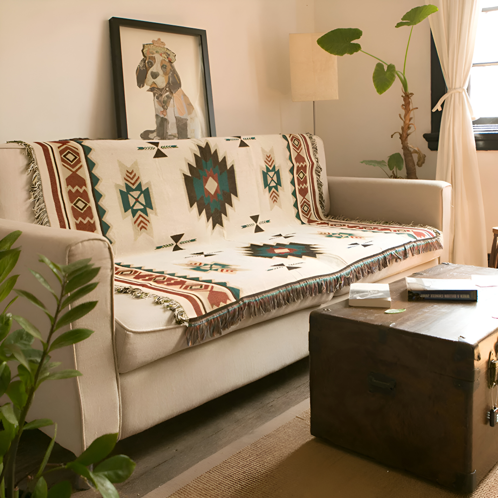Bohemian Throw Blanket | Geometric Design | Cozy Year-Round Comfort | Polyester