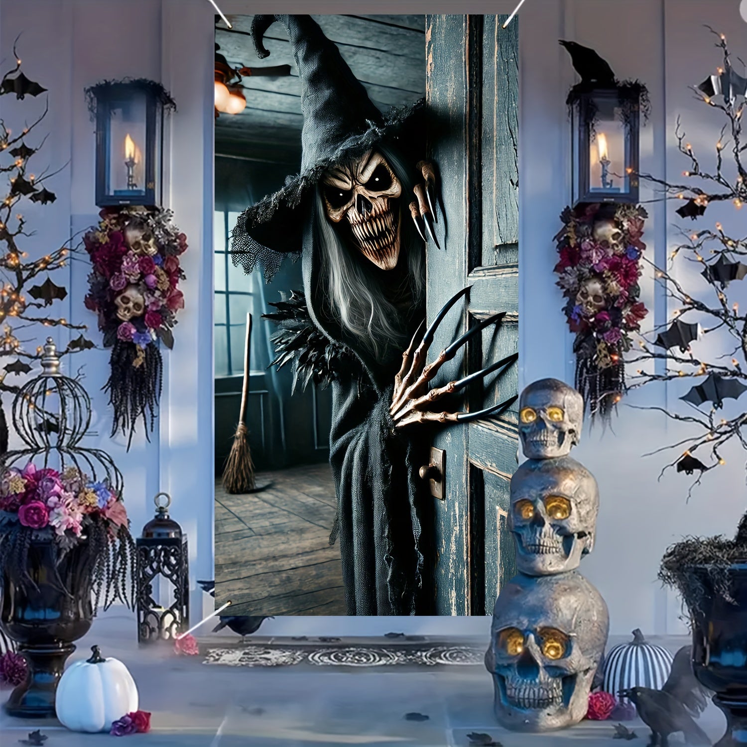 Halloween Witch Door Banner Polyester Entryway Decor for Halloween