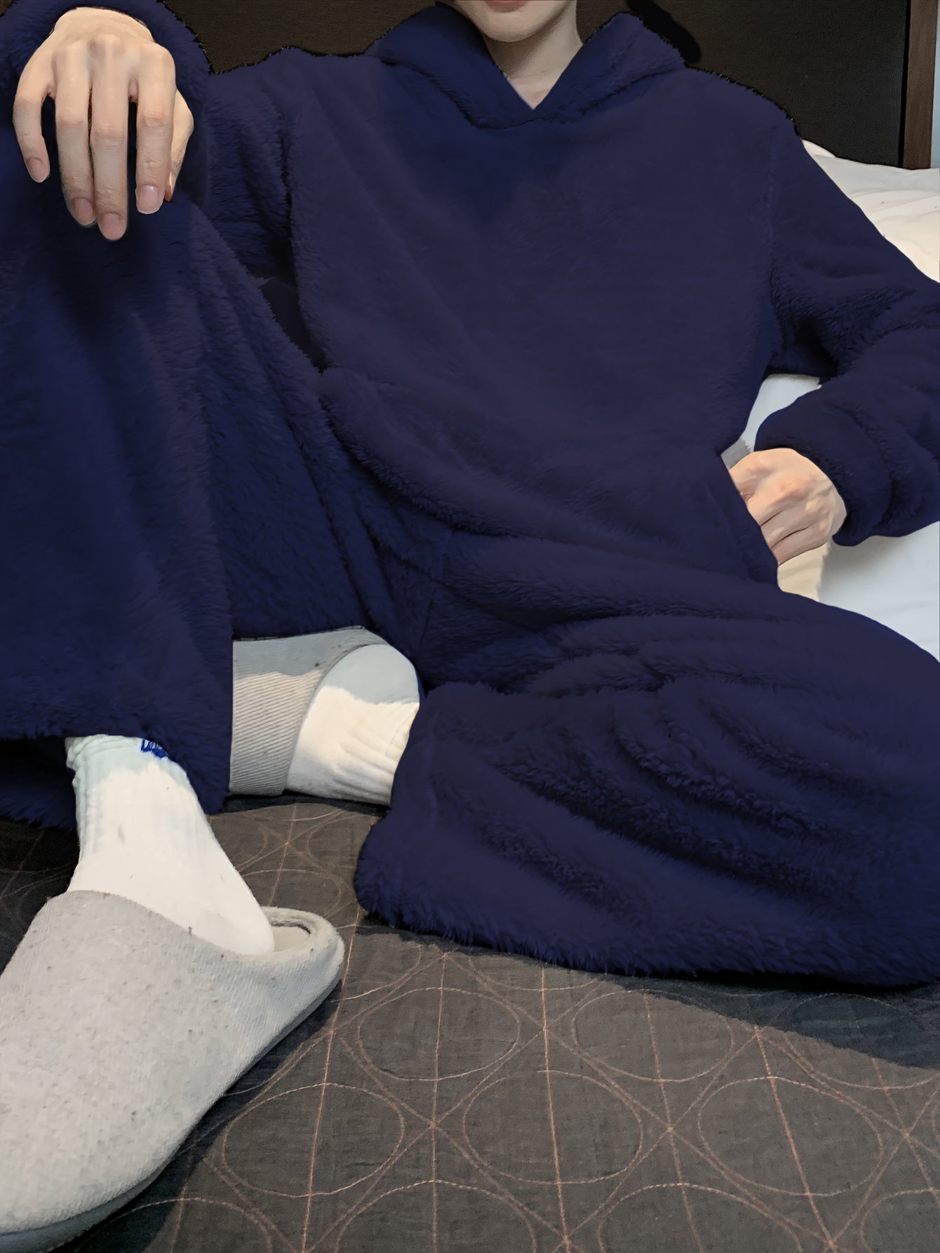 Men's Velvet Pajama Set | Hooded Warmth | Cozy Soft Comfort | Polyester