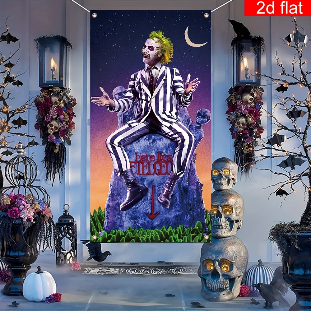 Gothic Clown Halloween Door Banner – Durable Polyester Front Porch Decor