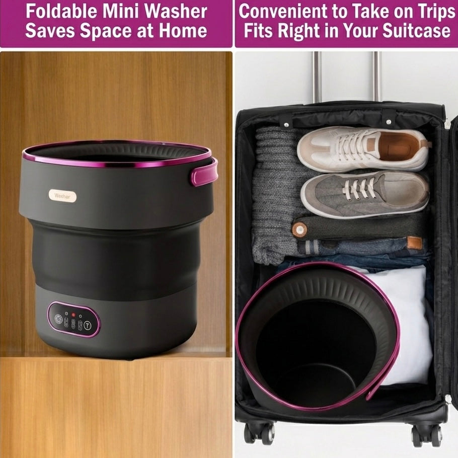 Portable Foldable Washing Machine with 5 Wash Settings and 40dB Noise Level