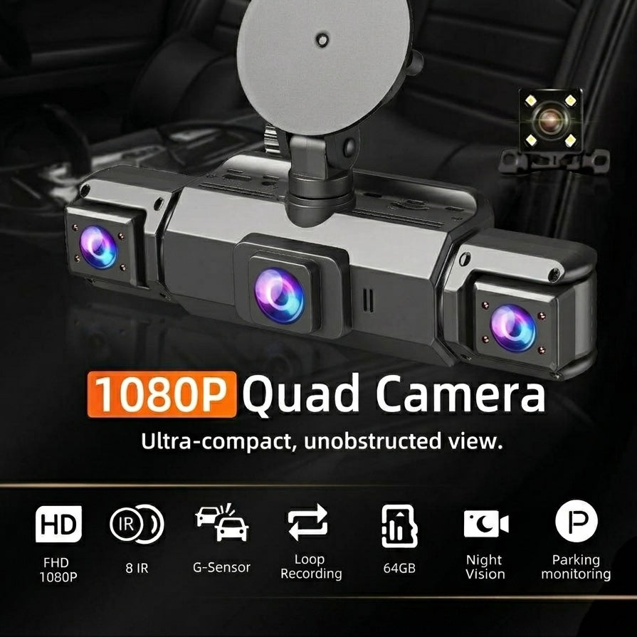 Four-Camera Vehicle Dash Camera Kit | 1920P Front | 720P Side & Rear | Night Vision | WiFi | Supports Up to 32GB