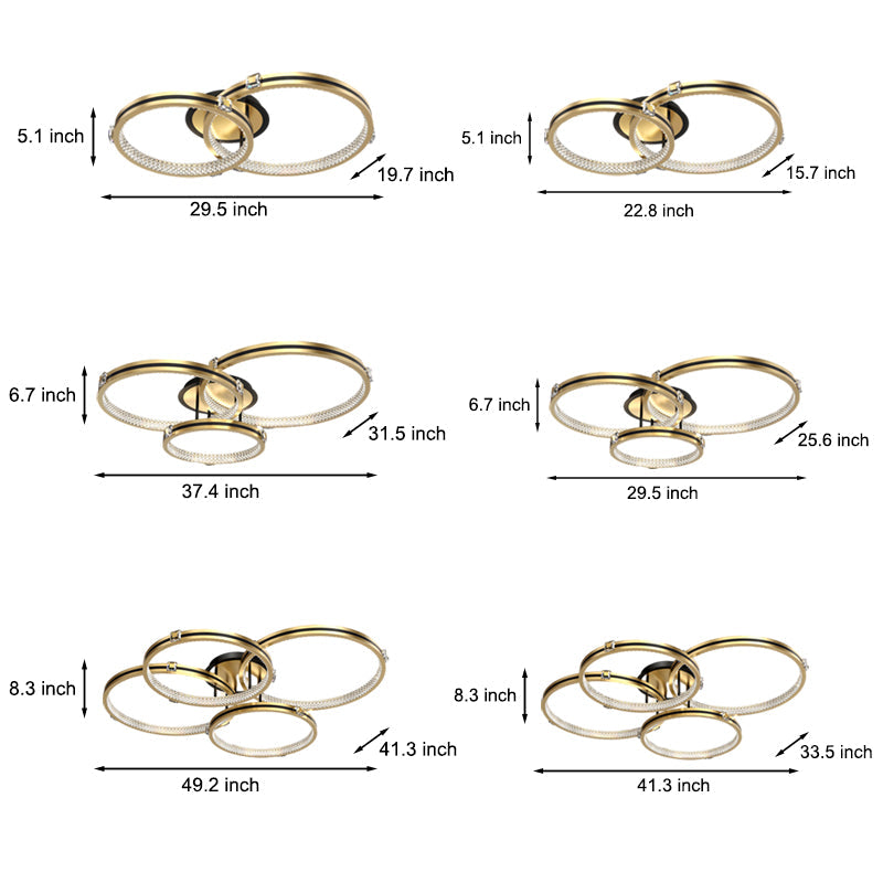 2/3/4 Rings Modern LED Brushed Gold Creative Step Dimming Ceiling Lights