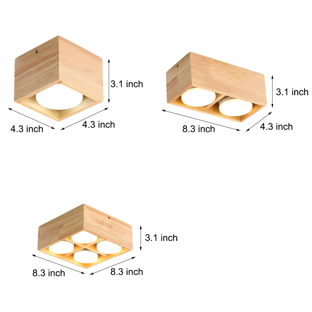 1/2/4-Light Square Wood Cube LED Flush Mount Spotlight Light by Taavita