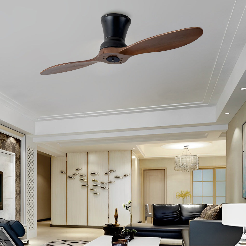 2 Blades Wood 18W LED Modern Dimmable Ceiling Fan with Remote Control Silent