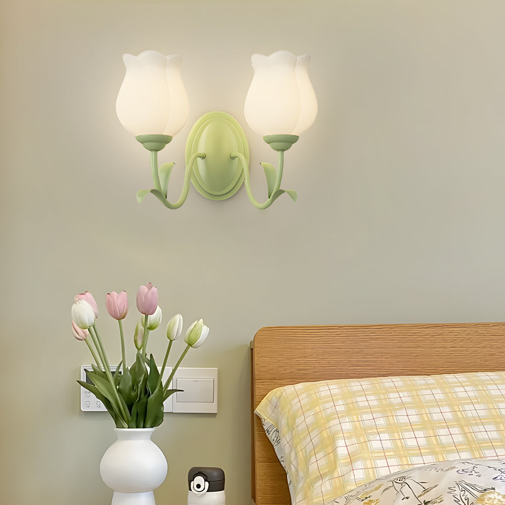 1/2 Lights Flowers Glass Three Step Dimming Green Modern Wall Lights Indoor - Dazuma