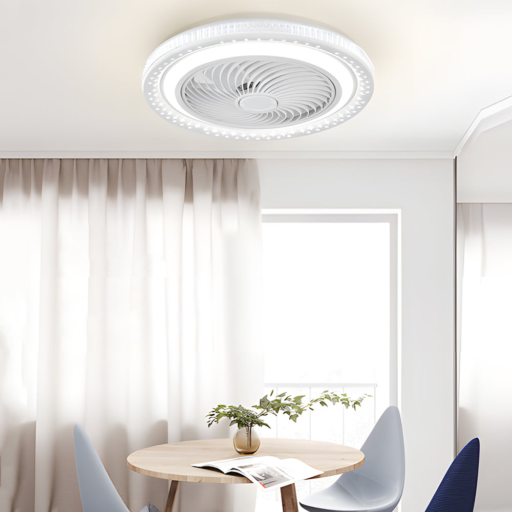 19.7" Bladeless Ceiling Fan with LED Light, Remote, and Enclosed Fence Design