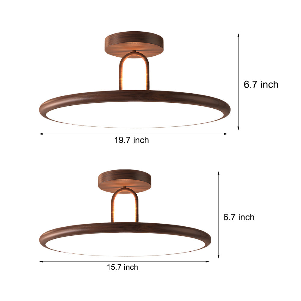 15.7/19.7-in Walnut Wood Grain Round Semi Flush Mount Ceiling Light