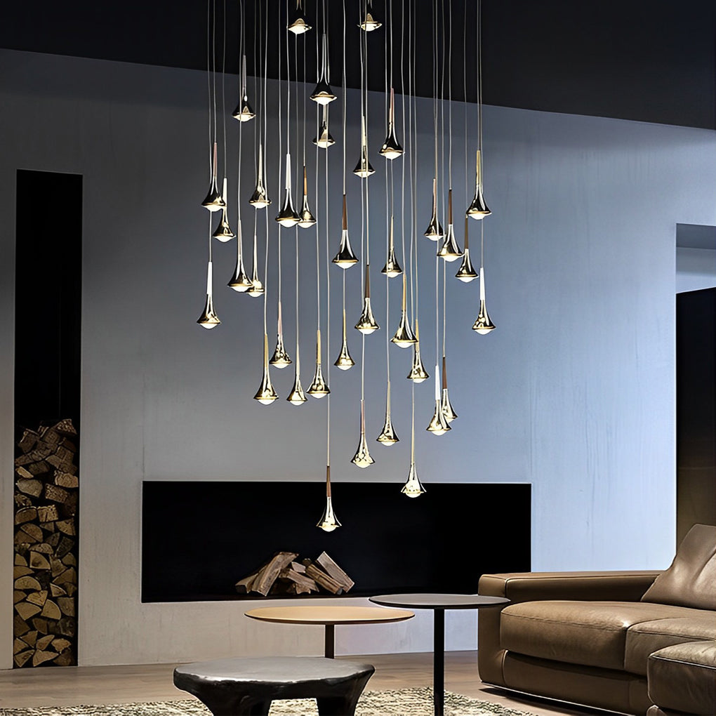 Water Drop Metal LED Nordic Staircase Pendant Lights Small Chandelier - Dazuma