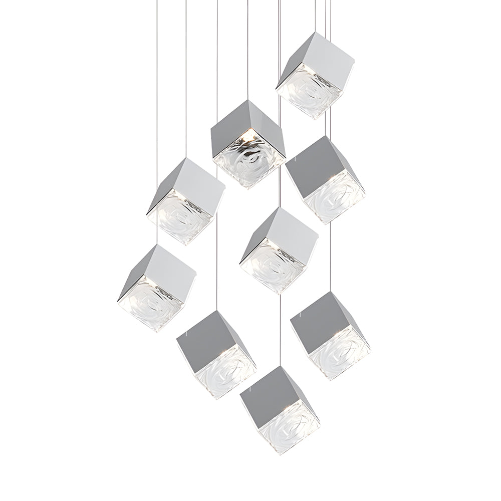 Taavita 1/3/6/9-Light Multi Glass Ice Cube Metallic Staircase Chandelier in Gold/Chrome