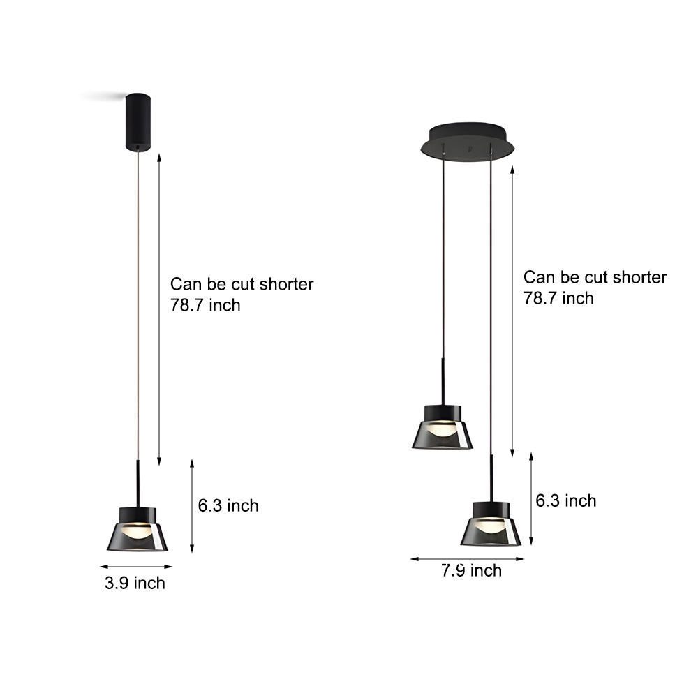 1/2-Light Smoked Gray Glass Pendant Light LED Island Chandelier Black Hanging Ceiling Lamp for Bedroom