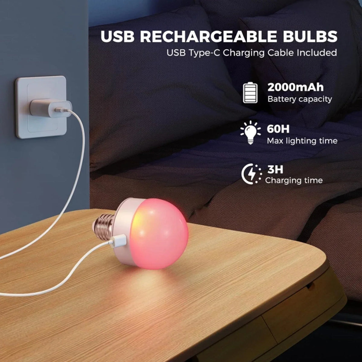 Remote-Controlled E27 Rechargeable LED Lamp with RGB Colors – Wireless