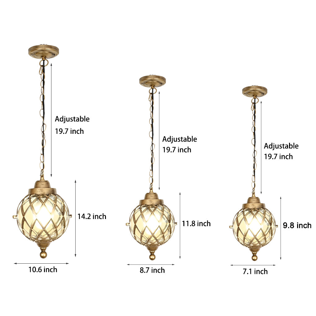 1-Light Tea Glass Globe Outdoor Pendant Light Hanging Lantern Chandelier
