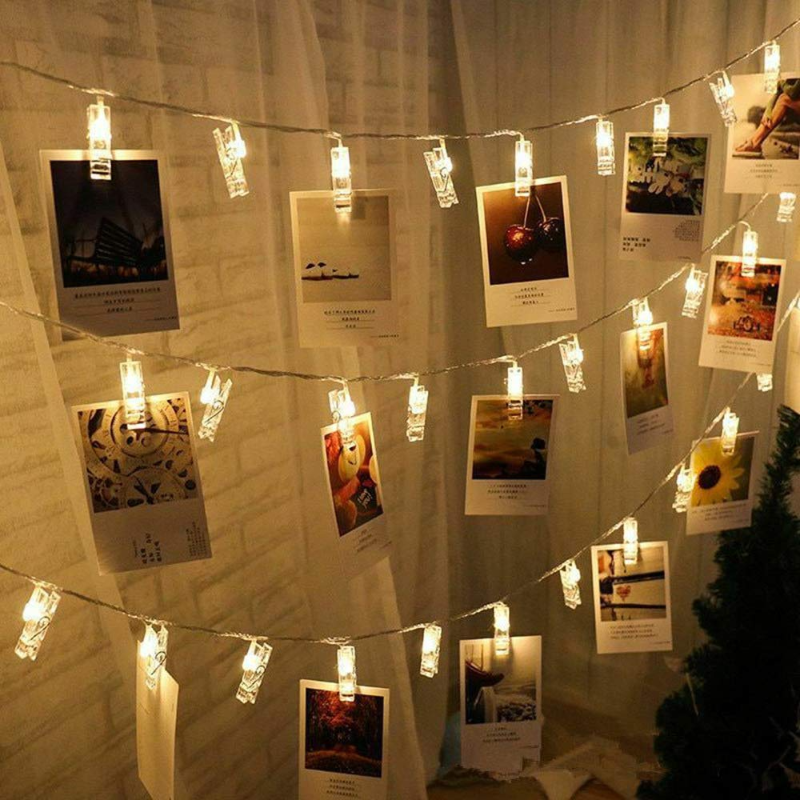 Twinkle LED String Lights Photo Holder - Battery Operated AA, Waterproof IP67, Warm White & Multi Color, Flexible 5-20 Ft, 10-40 LEDs, Customizable Decorative Lighting for Home Decor