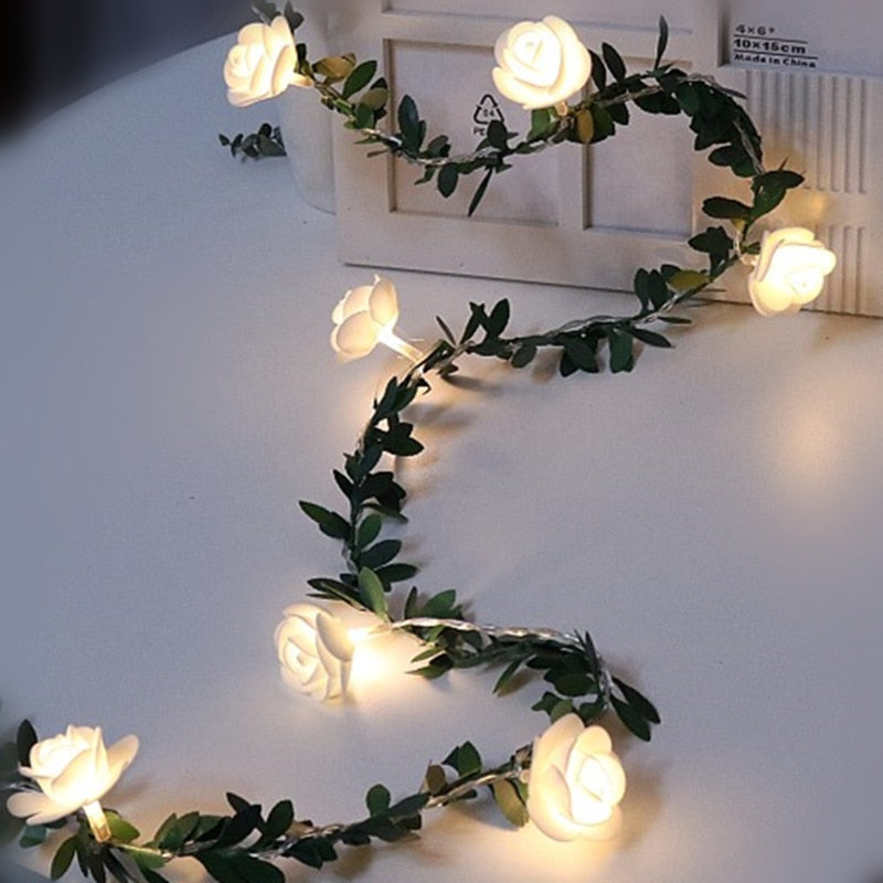 Rose Flower Battery LED String Lights Warm White 5/10/20 Feet 10-40 LEDs Romantic Indoor Outdoor Wedding Party Decor