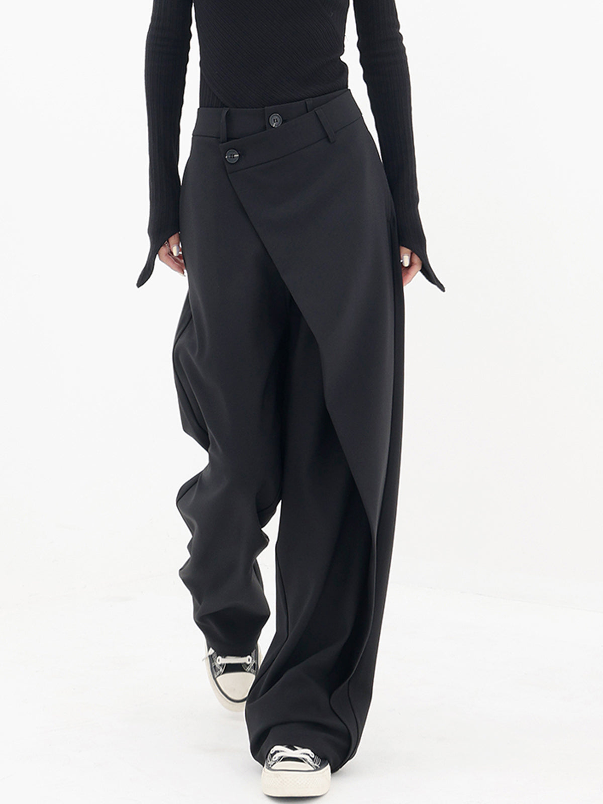 Women’s Casual Wide-Leg Pants | Asymmetric Wrap-Front Design | Woven Fabric | Comfortable Fit