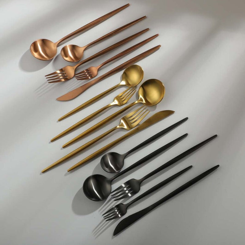 Flatware Set | Minimalist Design | Stainless Steel with Matte Titanium Coating | Durable & Food-Safe