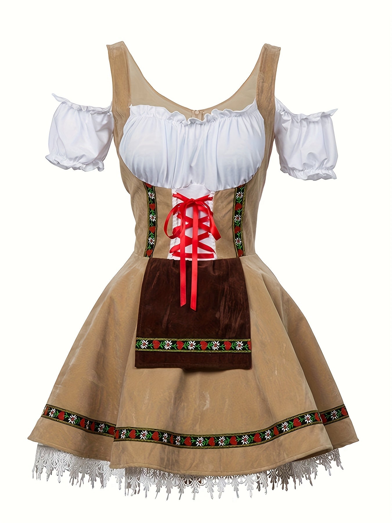 Women's Bavarian Dirndl Dress with Lace-Up Corset for Oktoberfest