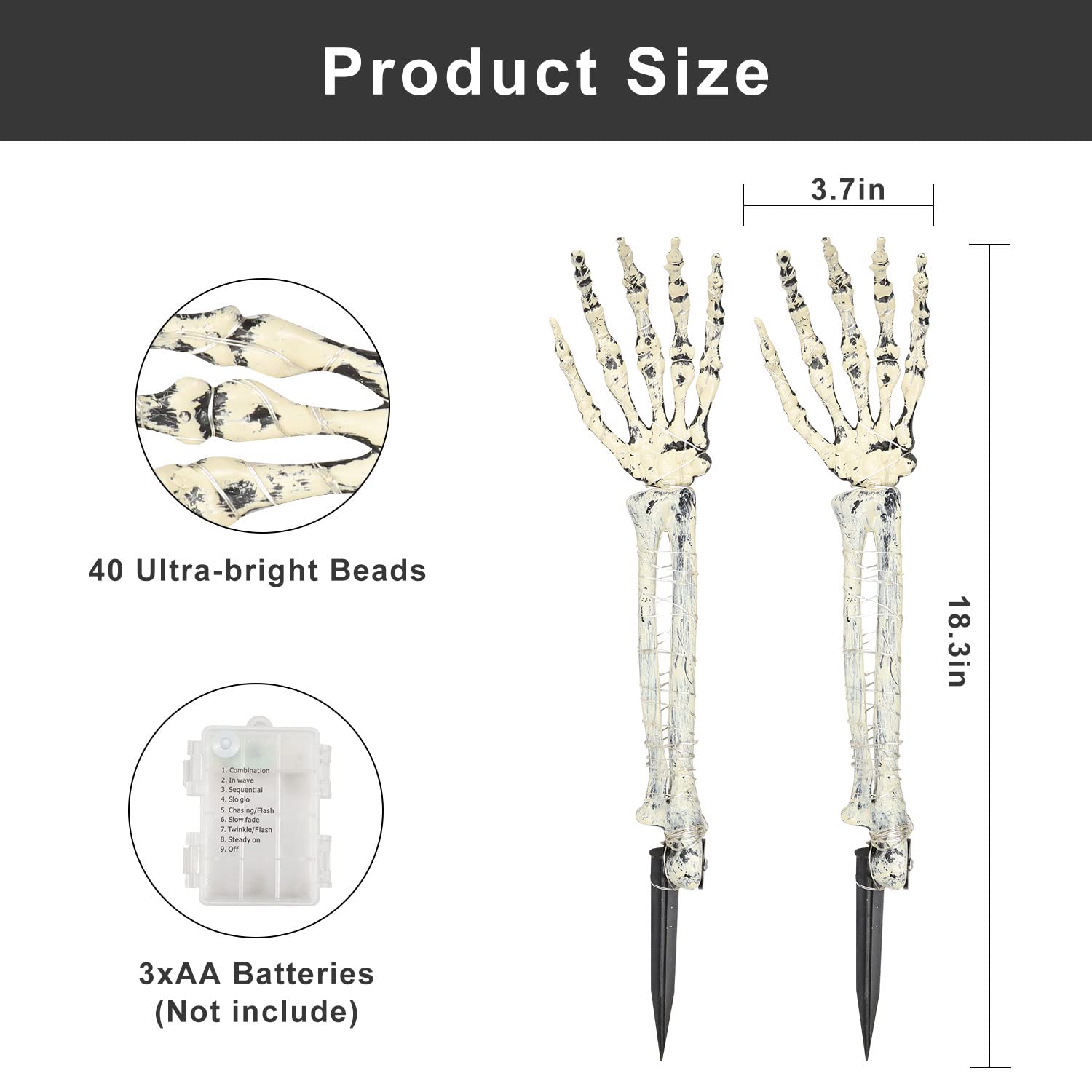 Glowing Halloween Skeleton Arm Stakes with Orange LED Lights