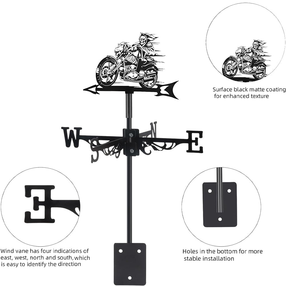 Skull Motorcycle Halloween Weathervane Stainless Steel Outdoor Decor