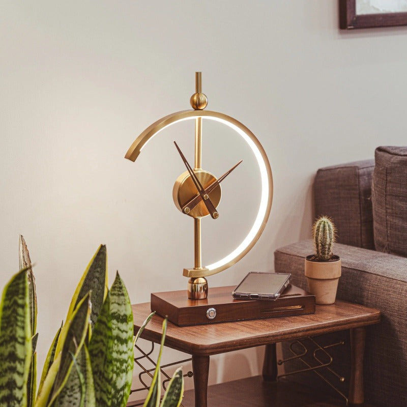 LED Desk Lamp | Wireless Charger & Analog Clock | Maple Wood Base | Energy-Efficient Lighting