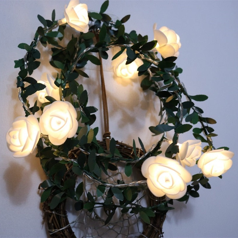 Rose Flower Battery LED String Lights Warm White 5/10/20 Feet 10-40 LEDs Romantic Indoor Outdoor Wedding Party Decor
