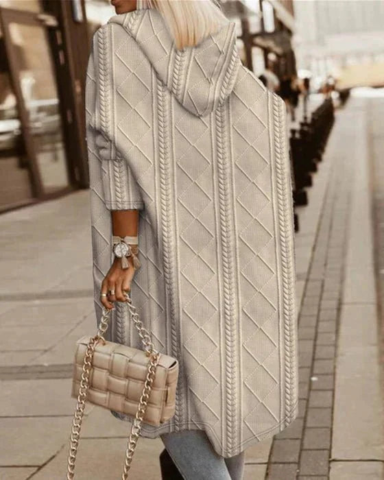 Women’s Long Hooded Knit Cardigan | Cable Knit & Cotton Blend | Open Front | Comfortable Warmth