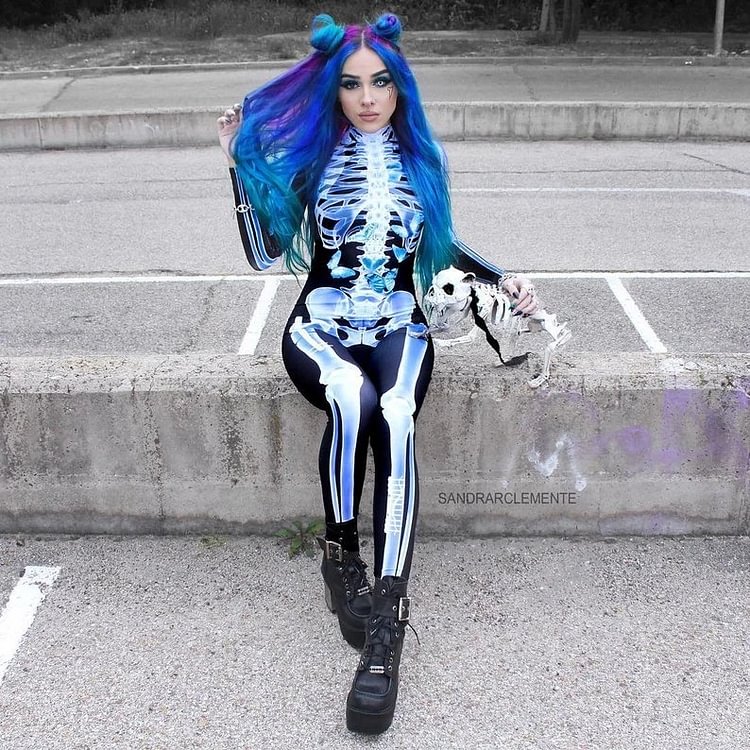 Halloween Skeleton Bodysuit with Glow Blacklight Effect