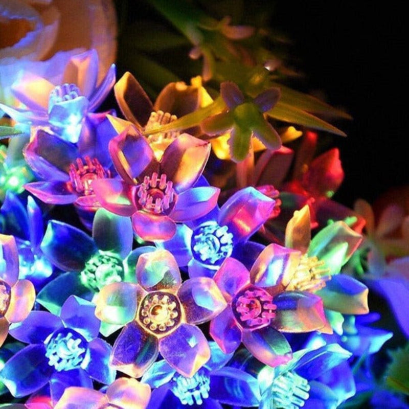 Solar Powered Multi-Color Floral Garden LED Strip Lights 7m 50 LEDs Waterproof IP65 Cherry Chrysanthemum Lotus Rose Energy Efficient Outdoor