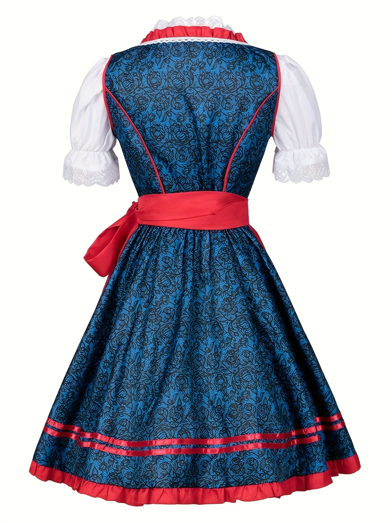 Women's Bavarian Oktoberfest Dress with Lace Blouse and Red Apron