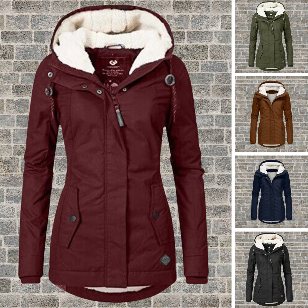 Women’s Hooded Coat | Pleated Design with Lambskin Hood | Cotton Blend | Cozy Warmth
