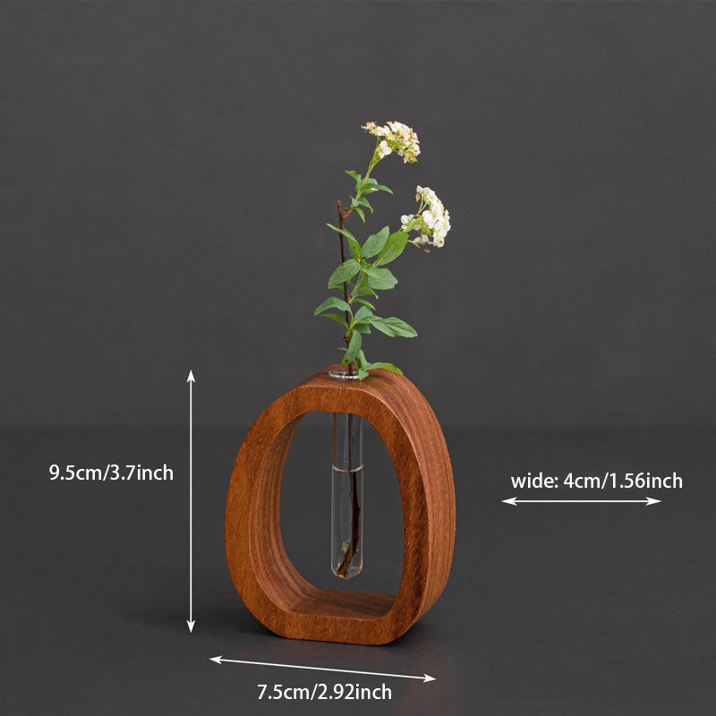 Wooden Wall Vase with Glass Tube for Plant Display and Decoration