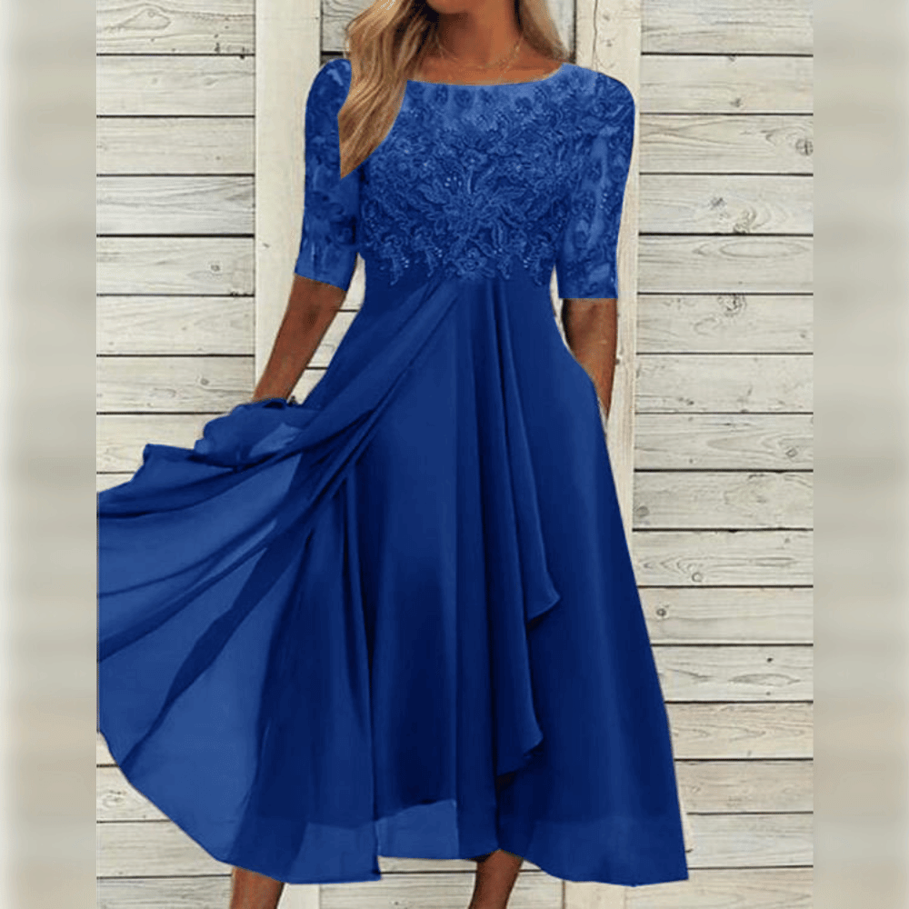 Women’s Chiffon Midi Dress | Lace-Top & Draped Skirt | Soft & Breathable Fabric | Comfortable Fit