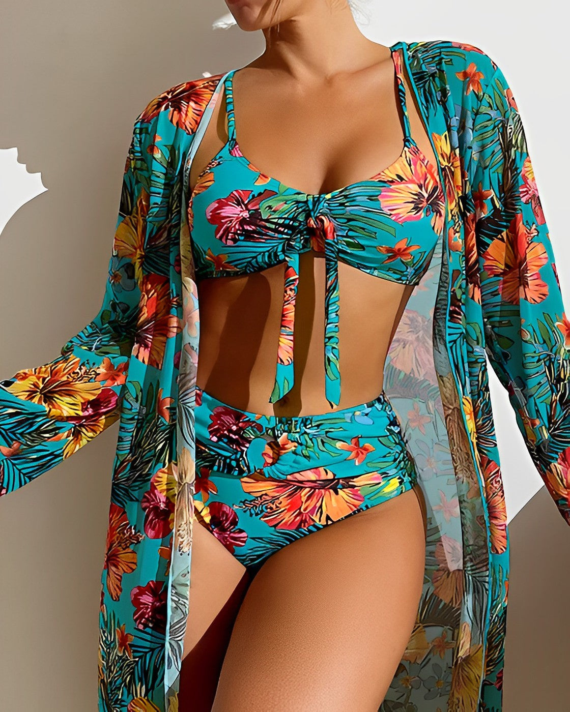Women’s Two-Piece Bikini Swimsuit Set | Quick-Drying Four-Way Stretch Fabric | Padded & Fully Lined with Removable Pads | Sheer Kimono Cover-Up