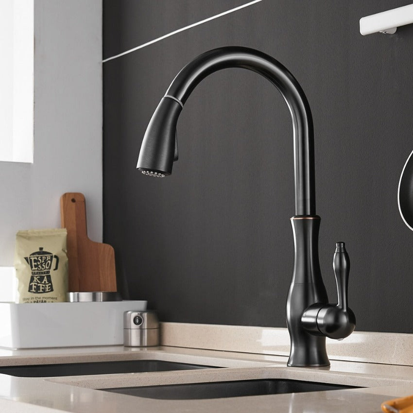 Retractable Pull-Out Kitchen Faucet | Brushed Nickel Finish | Single Lever Control | Durable Corrosion-Resistant Design