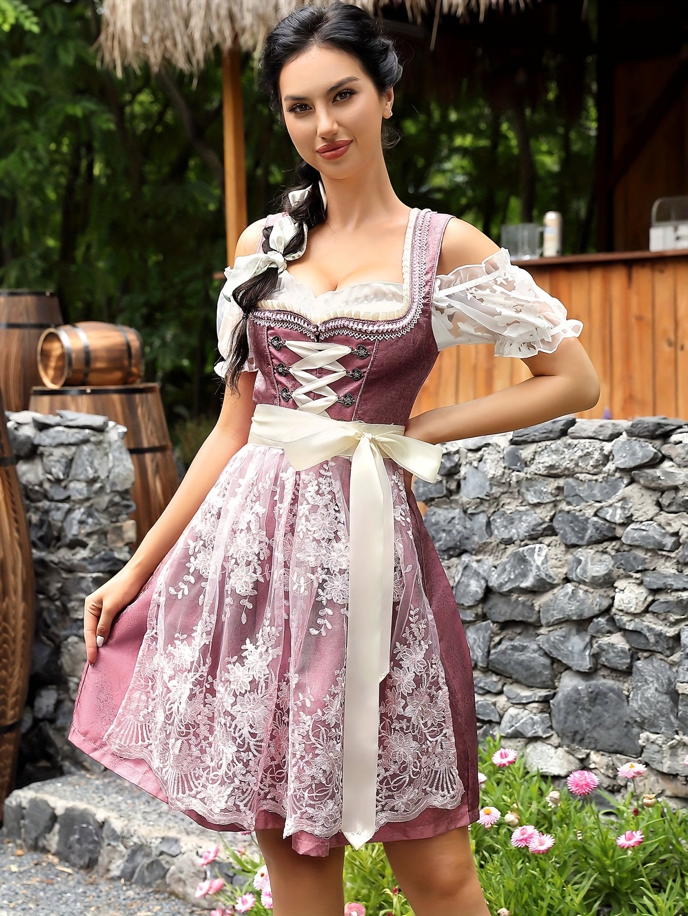 Women's Oktoberfest Dirndl Dress with Corset and Embroidered Apron