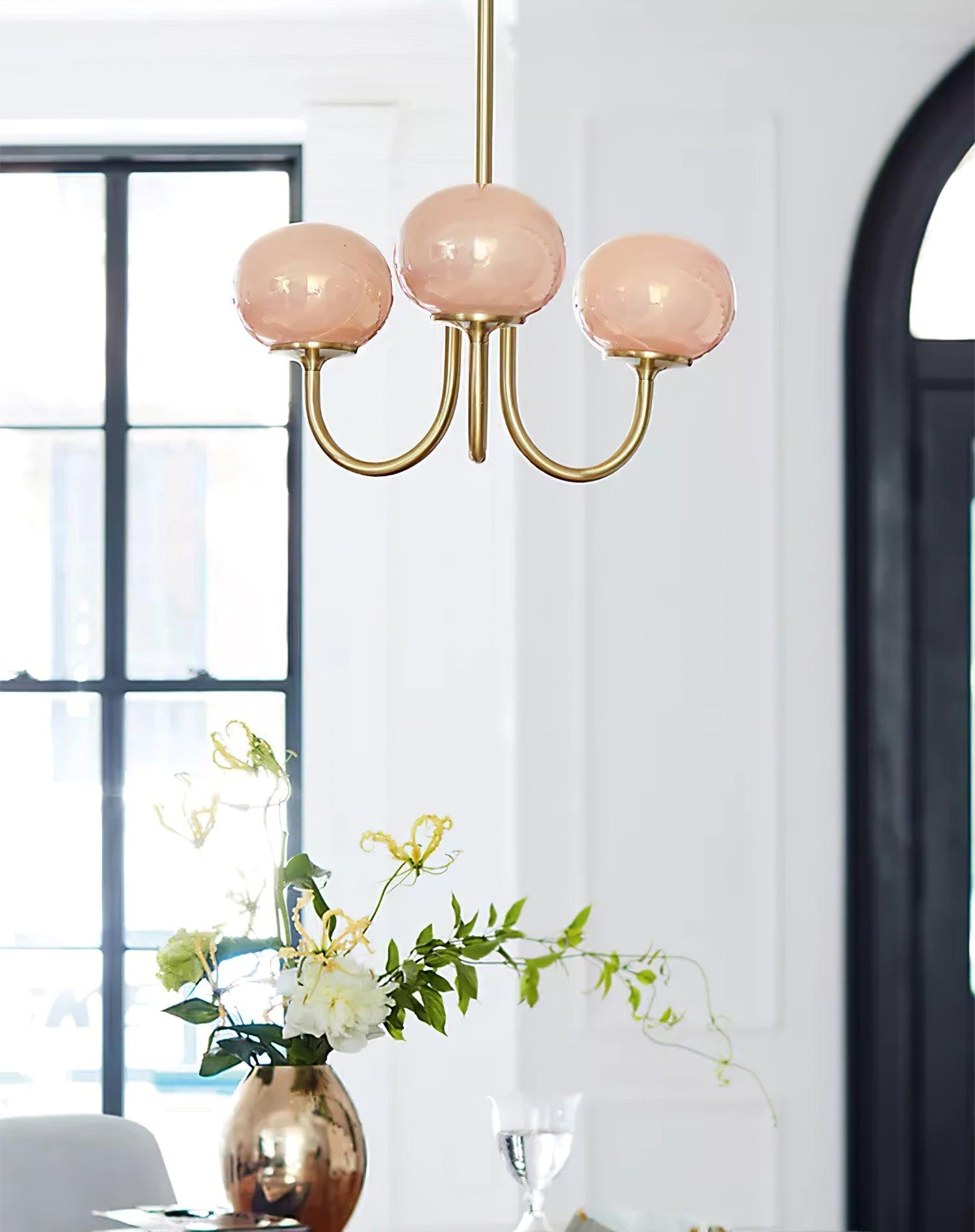 Ceiling Chandelier | Five-Arm with Glass Globe Shades | Adjustable Suspension Rods | Elegant Home Lighting