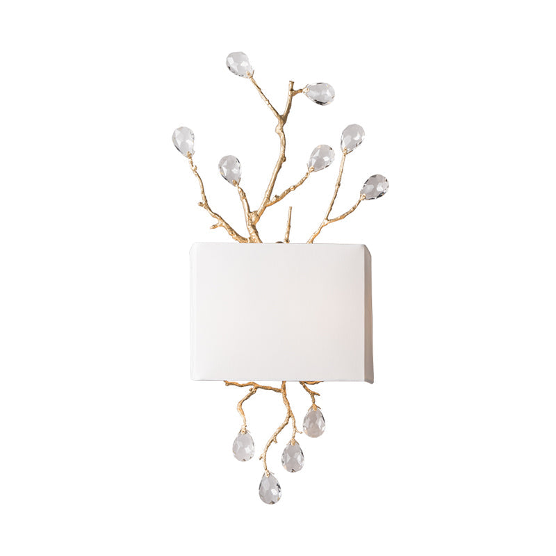 Taavita 2-Bulb Minimalist Wall Sconce Lighting with Crystal Bead Wall Mounted Light Fixture and Fabric Shade