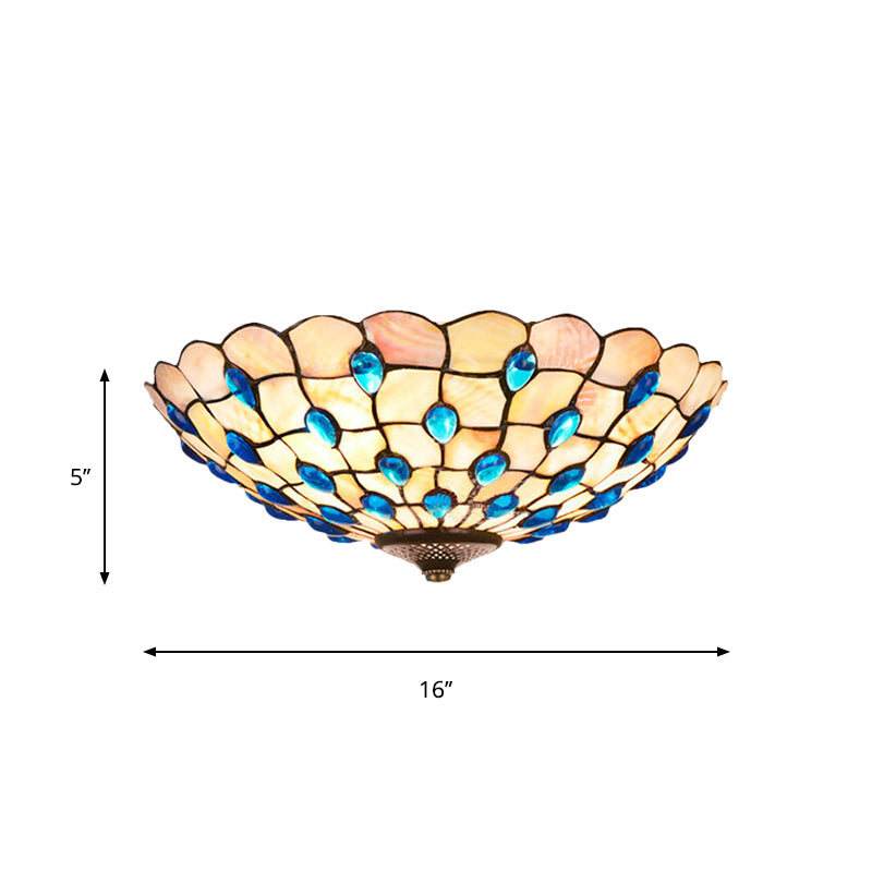 Taavita Blue Flushmount Lighting Jeweled Bowl 3/4 Bulb 16"/21" Wide Ceiling Light