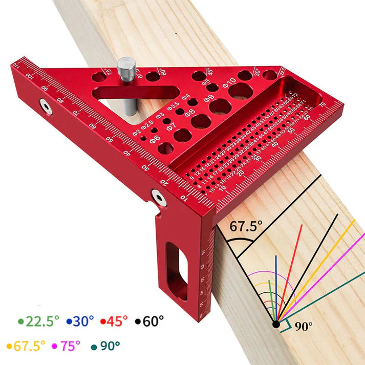 Woodworking Square in Aluminum with Drill Hole Guides – 90° & 45°