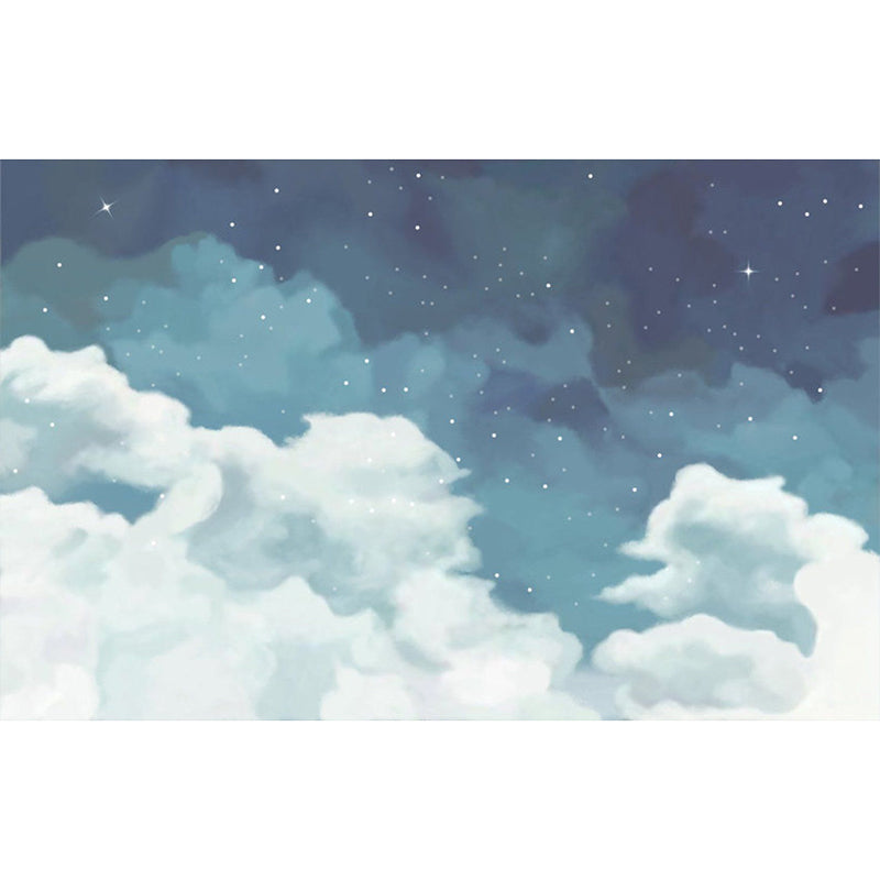 Fresh Wall Art for Living Room, Pastel Blue and White Cloudy Sky and Star, Made to Measure - Modern Landscape Design, Stain Resistant, Available in Various Sizes and Formats.