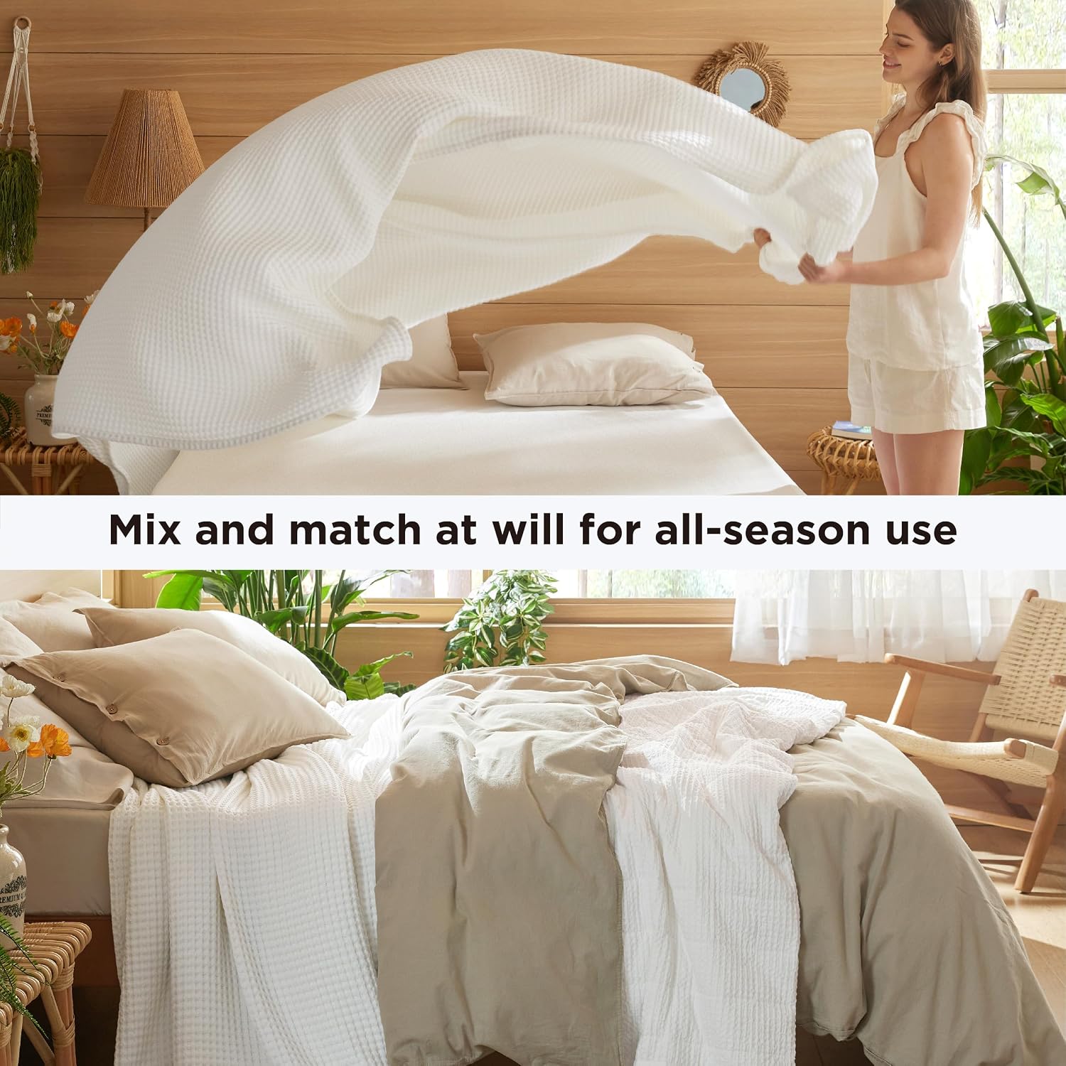 100% Cotton Waffle Weave Blanket | Lightweight & Breathable for All Seasons