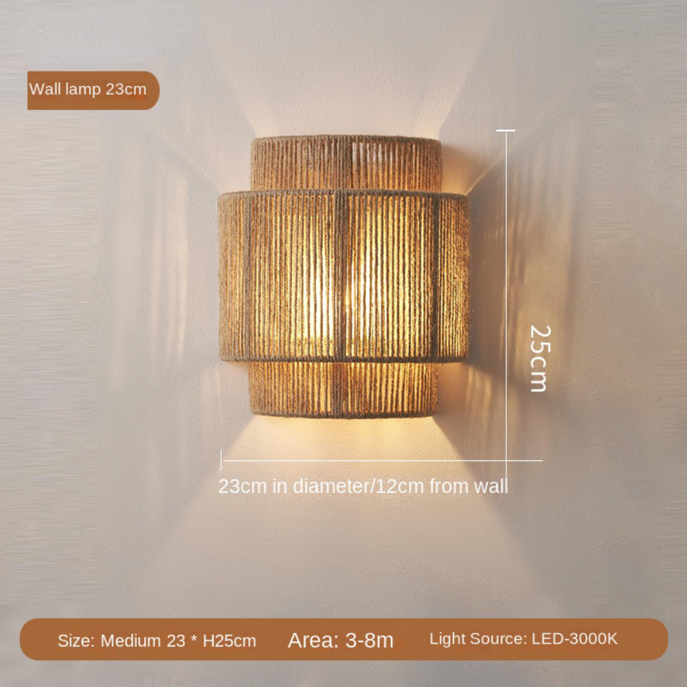 Rowan — Handwoven Hemp Rope Wall Lamp with Warm Ambient Light